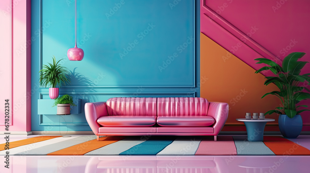 colorful interior design 2024,  modern living room with sofa