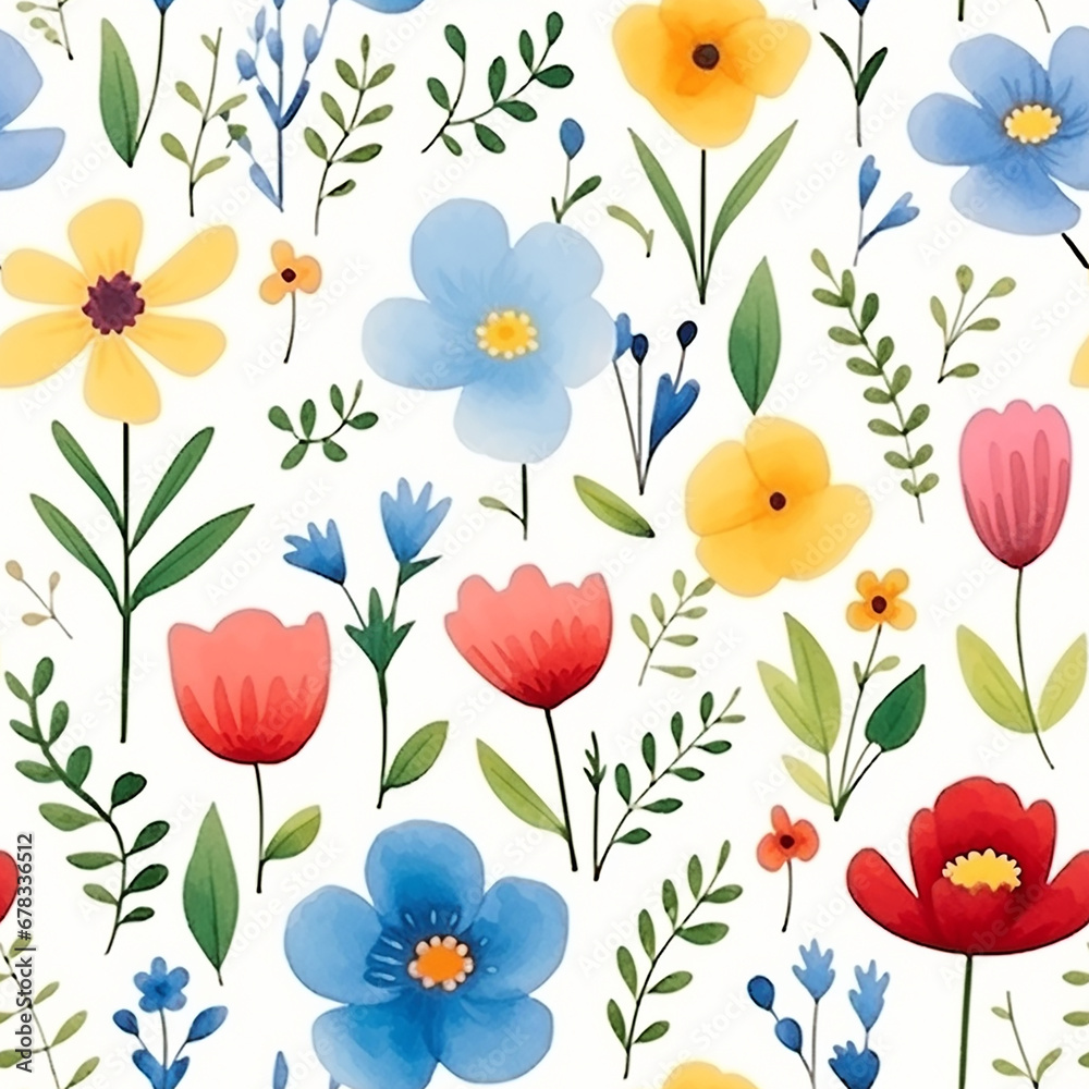 Watercolor seamless pattern with flowers