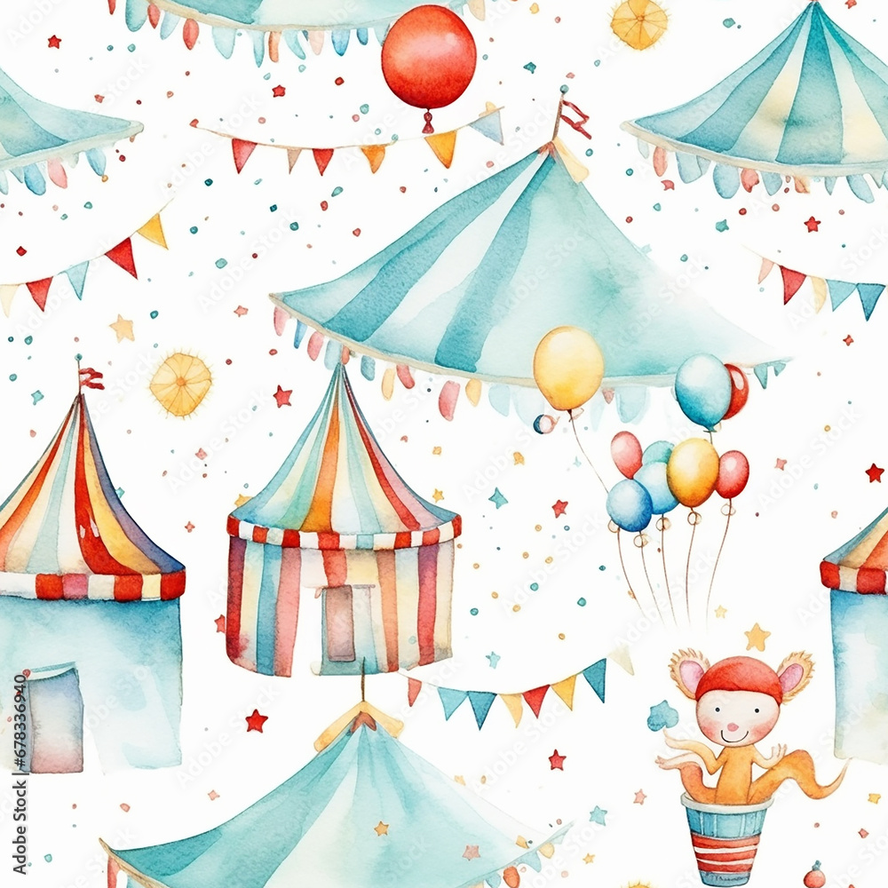 Watercolor seamless pattern with carnival illustrations