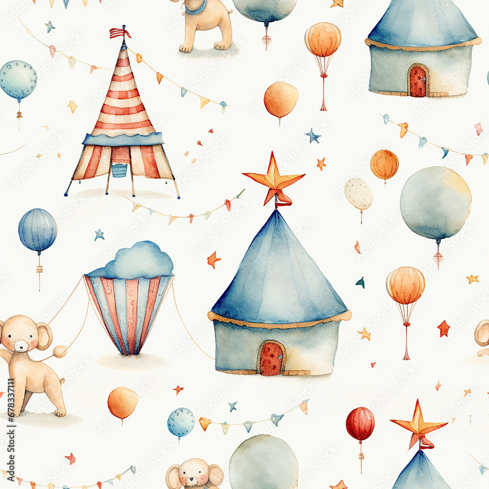 Watercolor seamless pattern with carnival illustrations