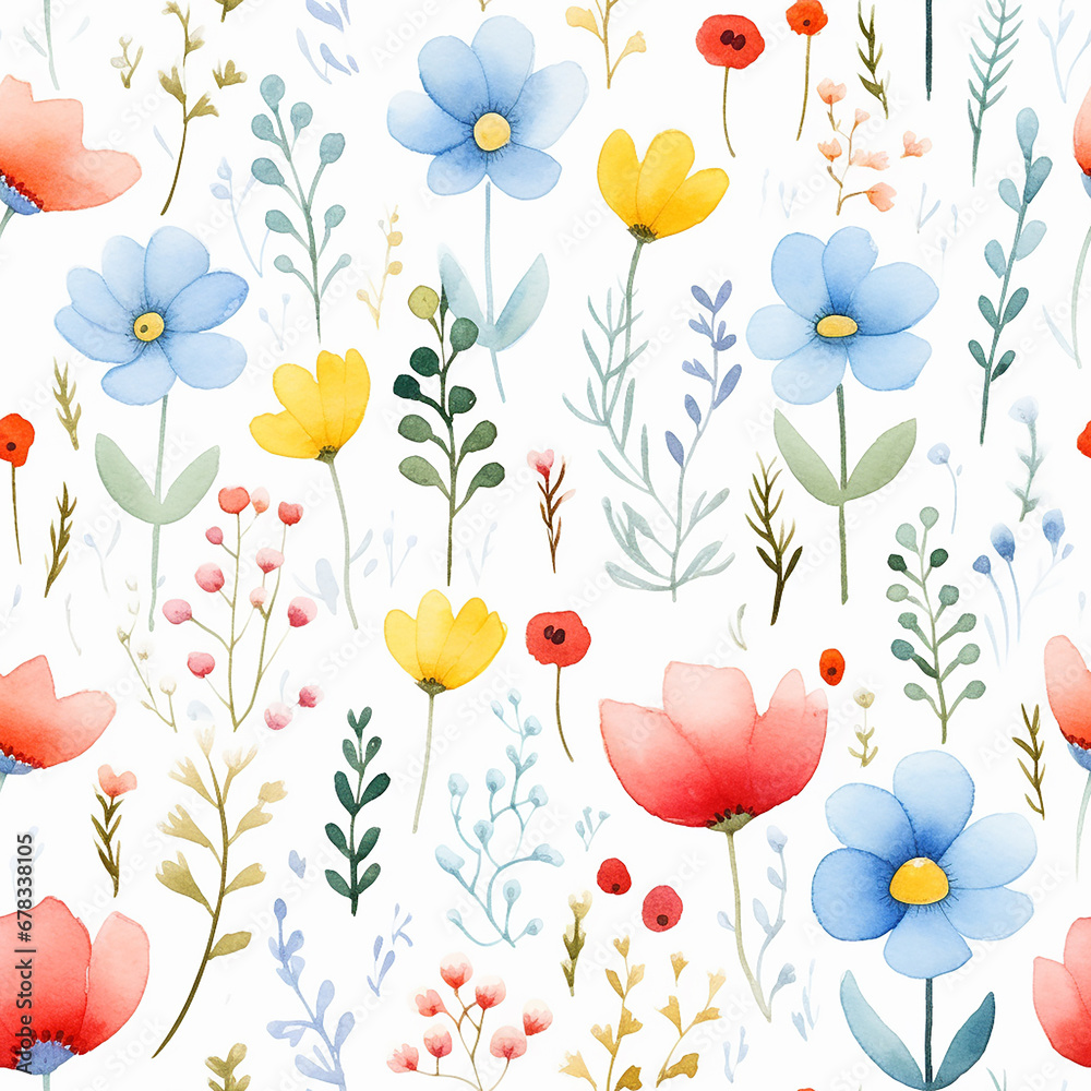 Watercolor seamless pattern with flowers