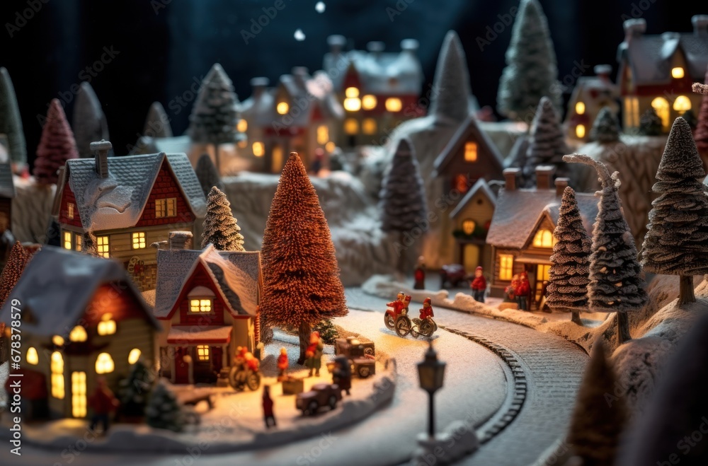 christmas themed decoration of a village, volumetric lighting