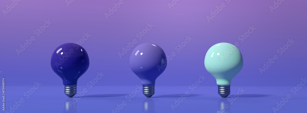 Idea light bulbs - flat lay - 3D render