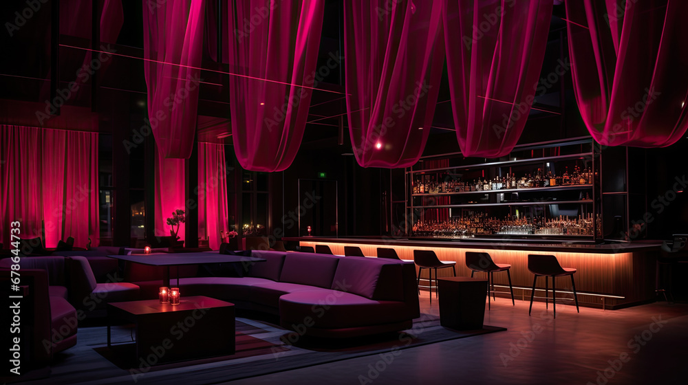 empty club in the city, empty cocktail lounge with mood lighting.