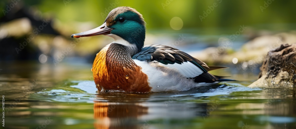 picturesque Moscow region of Russia the lush nature and winding river provide a haven for wildlife including the Northern shoveler a graceful bird that thrives wild waters