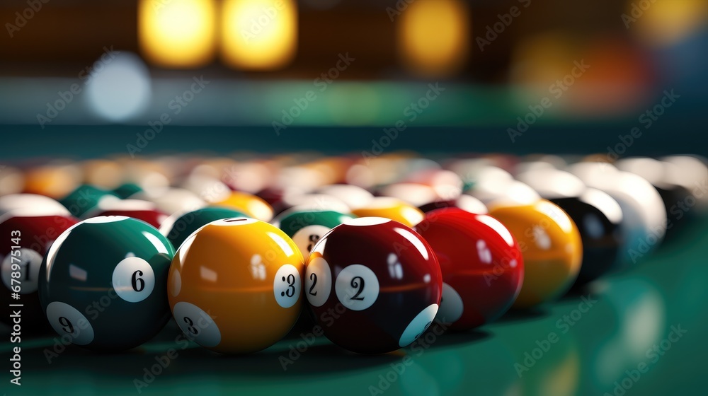 Billiard balls on a green felt table.