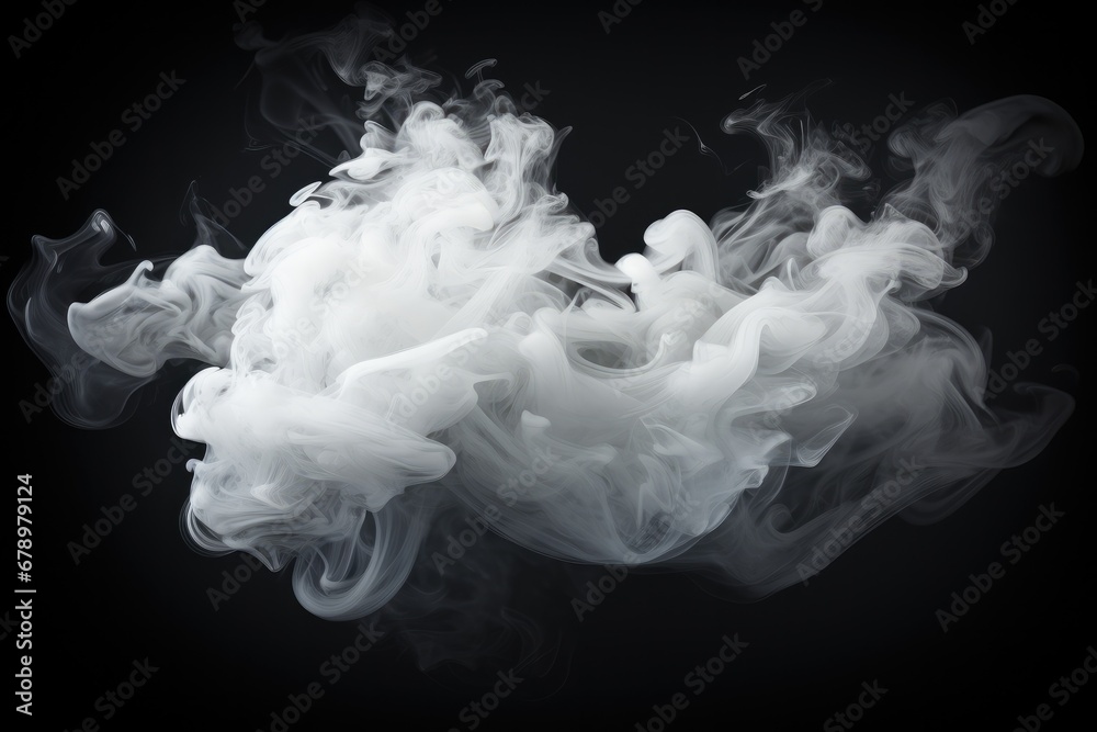 3D thick white smoke object in the center of the screen isolated on a dark background.