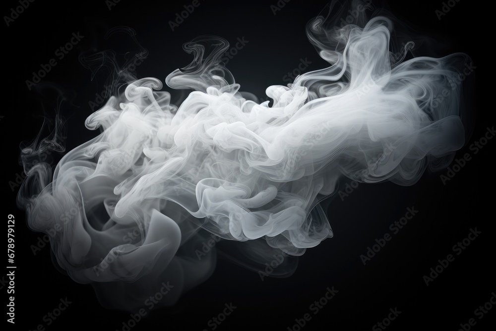 3D thick white smoke object in the center of the screen isolated on a dark background.