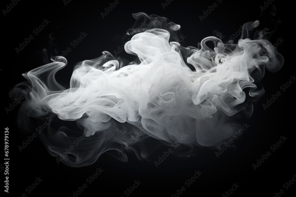 3D thick white smoke object in the center of the screen isolated on a dark background.