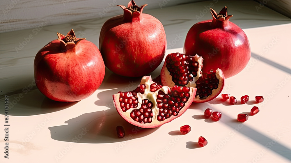 Ripe pomegranates on a white background