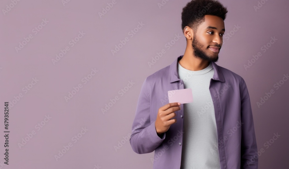 young afroamerican male with card in pocket