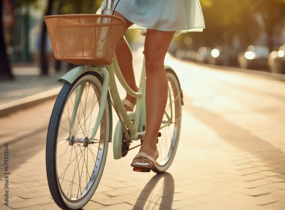 close up of female man riding a bicycle outdoors in a city