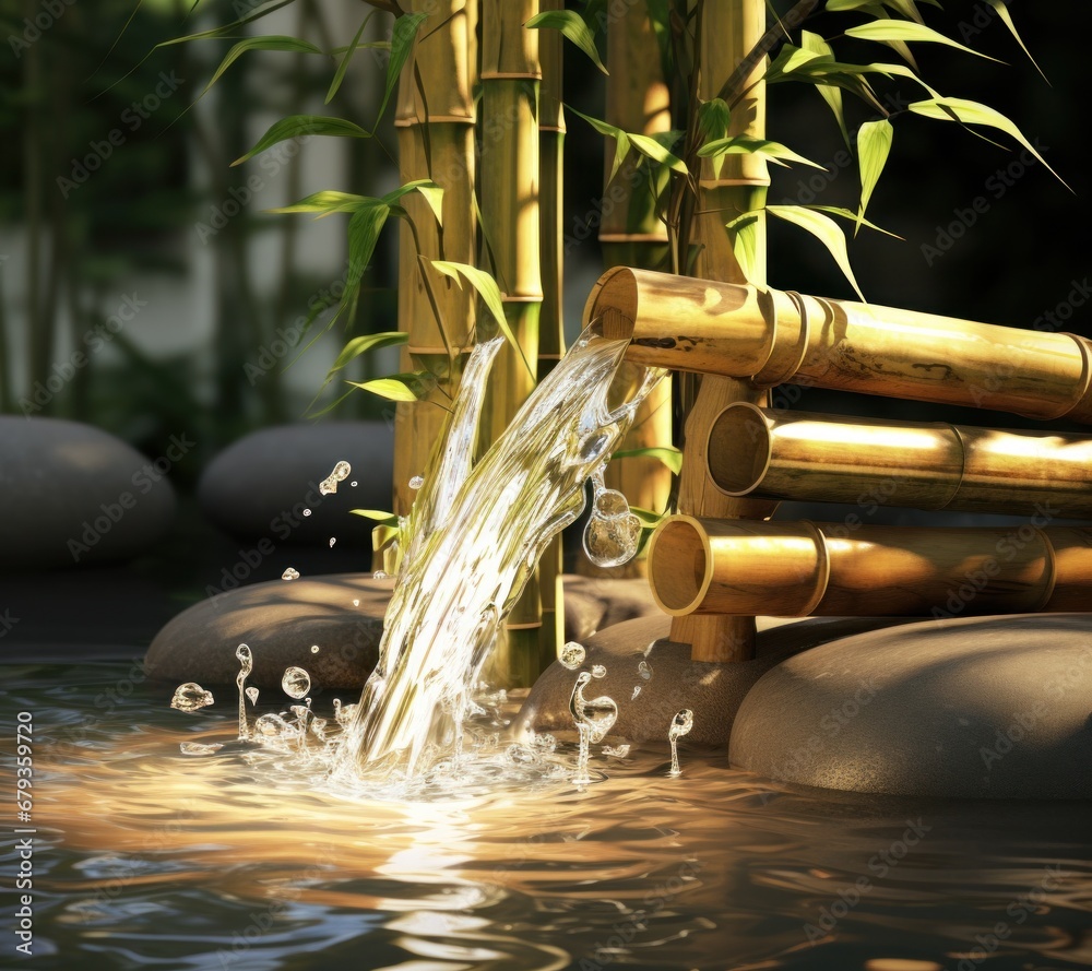 water pouring over the bamboo from a bamboo