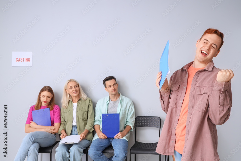 Actors waiting for casting in hall