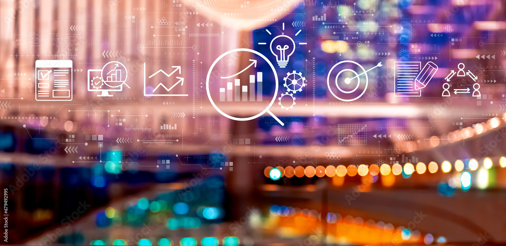 Data Analysis concept with big city lights at night