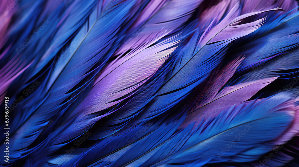  blue and purple feathers close up details