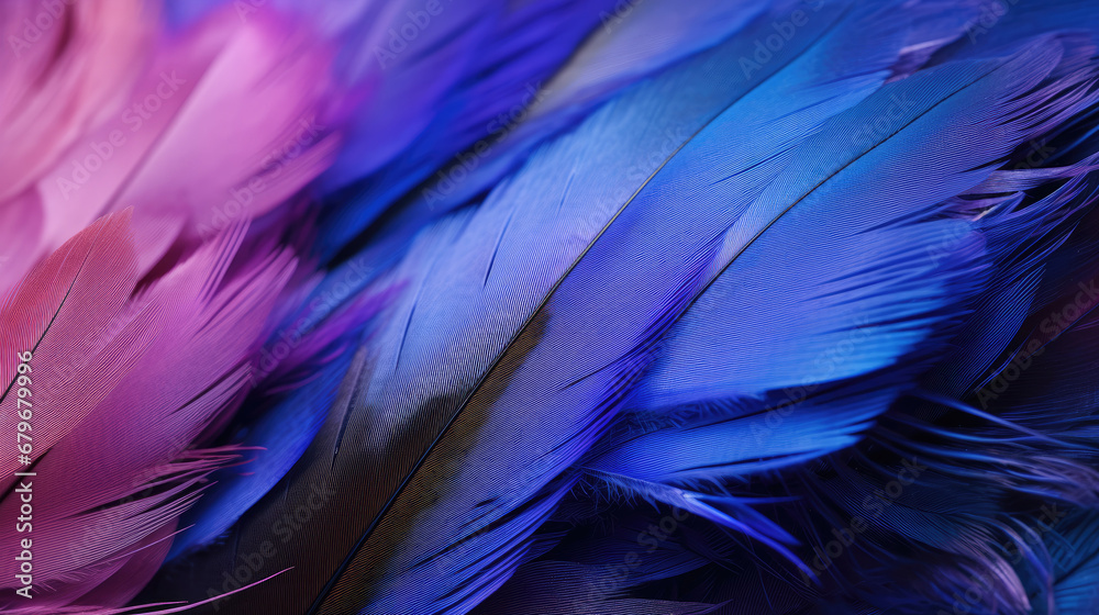  blue and purple feathers close up details