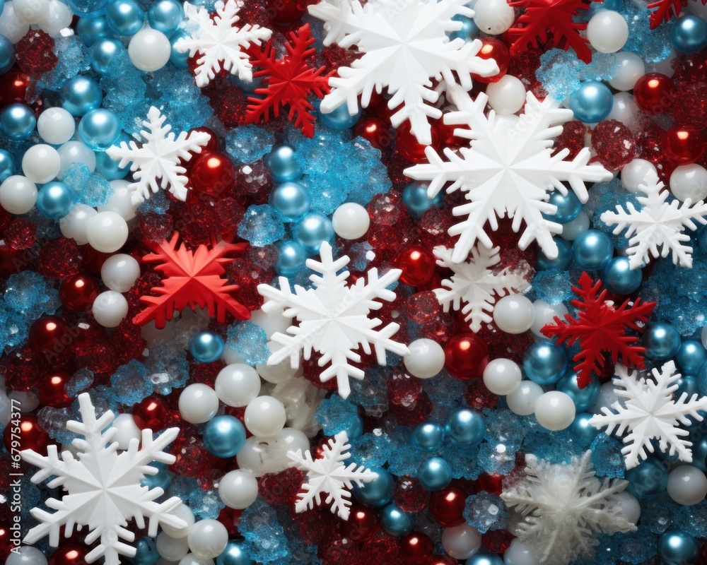 white snow decorations on blue background