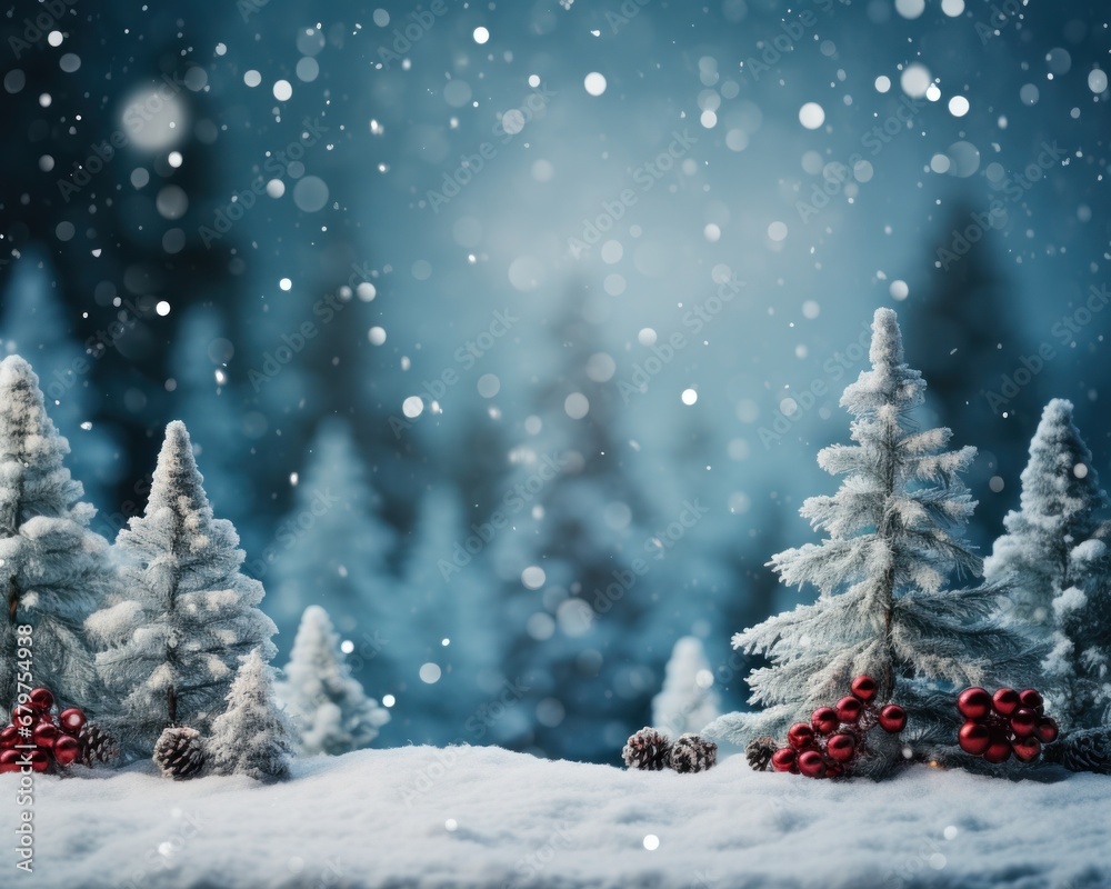 snow and pinecones in the snow behind a christmas background