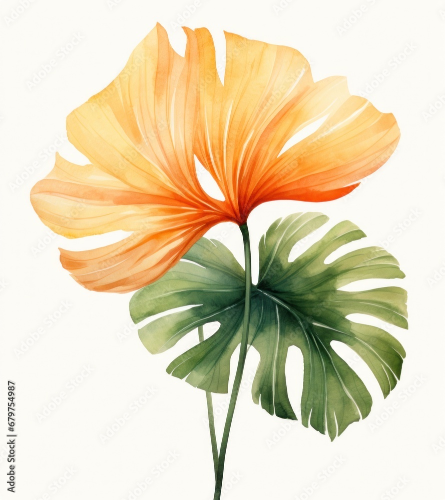 watercolor tropical leaf isolated