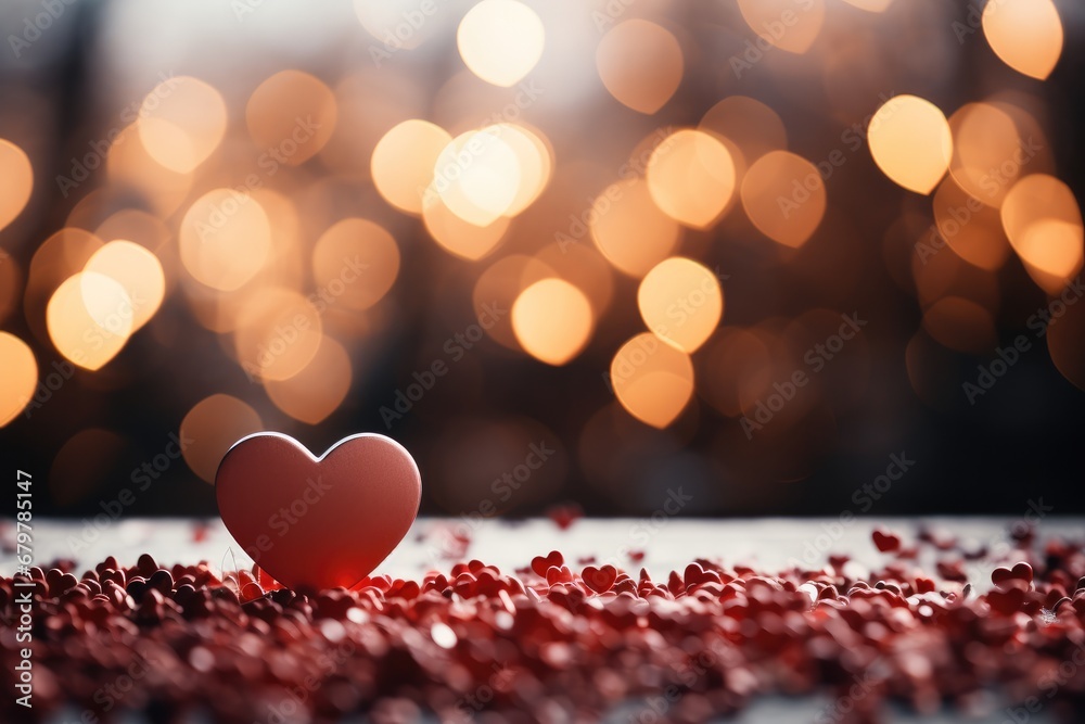 Frame of hearts with red blurred background.