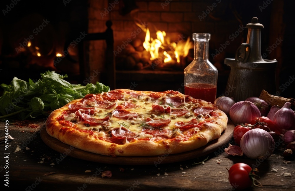 italian pizza on wooden background