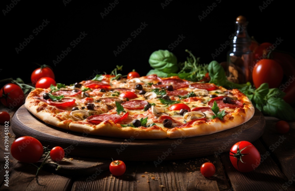 italian pizza on wooden background