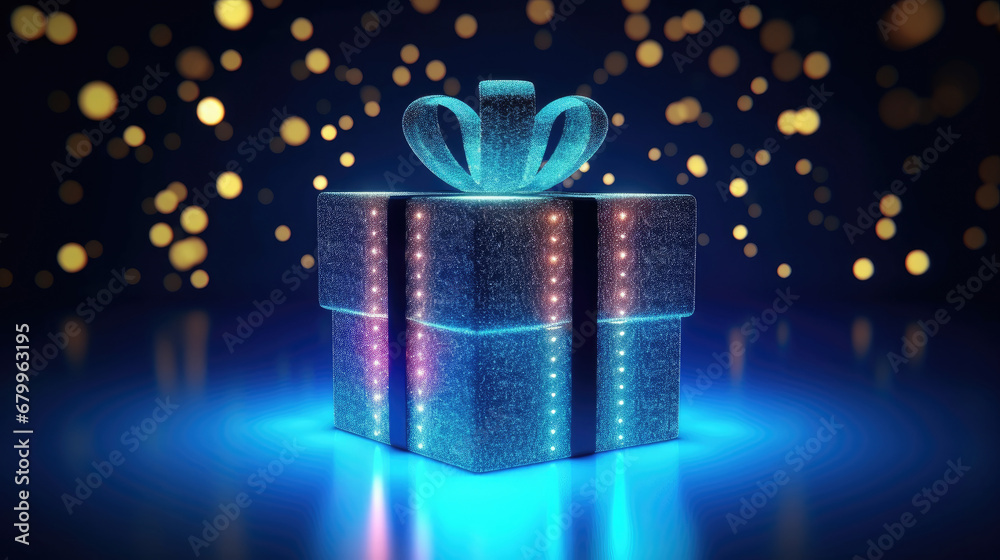 blue christmas gift box on a dark background