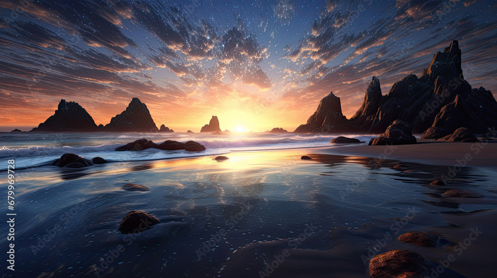 sunset over the sea, The purity of the sky and the blue color of the Milky Way , sunset at the beach