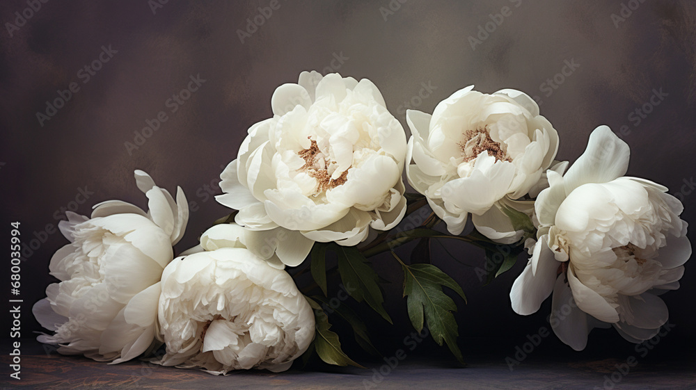 Peony flowers on a dark background