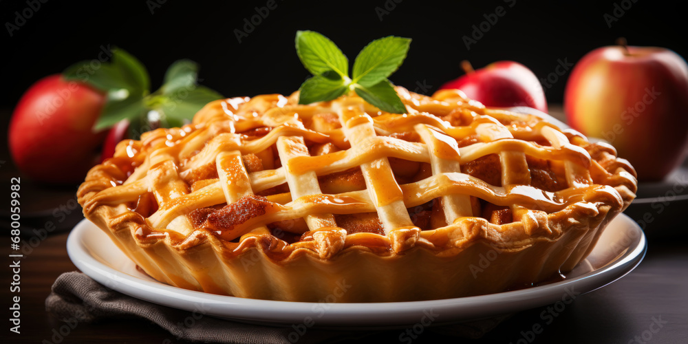 Sweet Apple Pie with Sugar and Cinnamon. Pastry concept. Generative AI