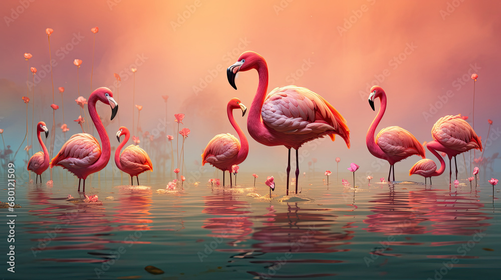 flamingos in the lake