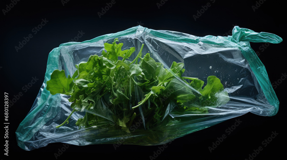 tree in a transparent plastic bag, global warming concept, environment concept, the concept of saving the planet earth. Plastic free world day, save our earth. Plastic Bag Free Day