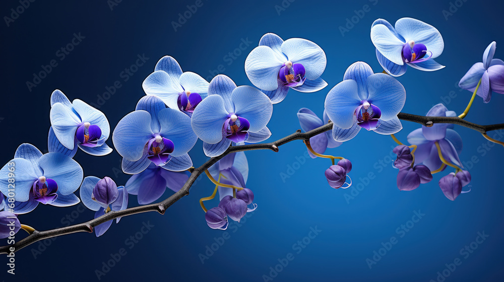 purple blue Orchid on dark blue background with copy space