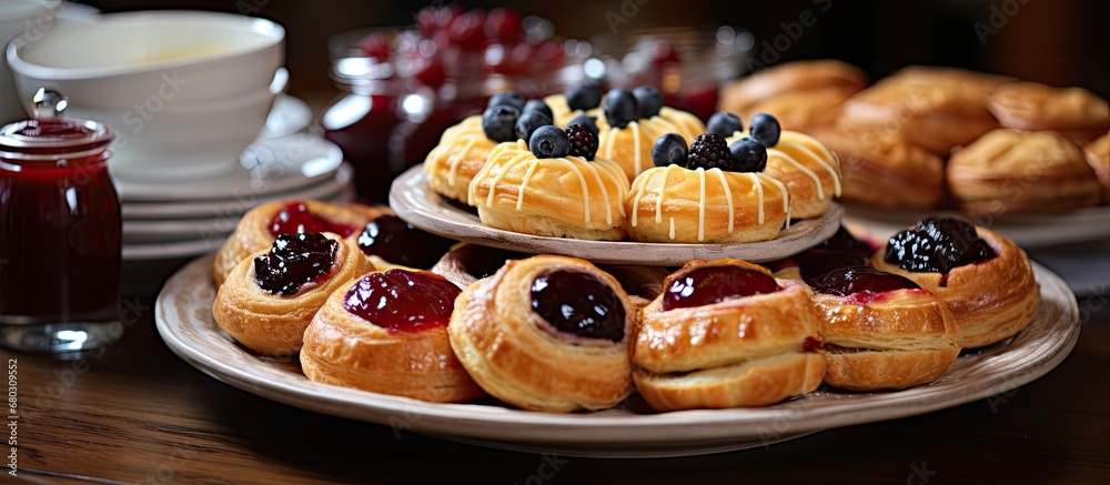 At brunch time, the delicious aroma of freshly baked pastries filled the air as people indulged in sweet treats like cake, muffins, and homemade jams spread generously on buttered buns. They sipped on