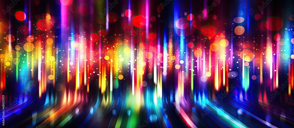 At the vibrant disco party, the background was filled with abstract lines, colorful stripes, and blurry circles, creating a bright and mesmerizing holiday atmosphere, as the light gleamed and the