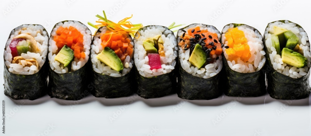 In Japan, the vibrant and colorful vegan sushi rolls made with nori seaweed and fresh vegetables are a testament to the countrys rich food culture and natural beauty, as they showcase the artistry of