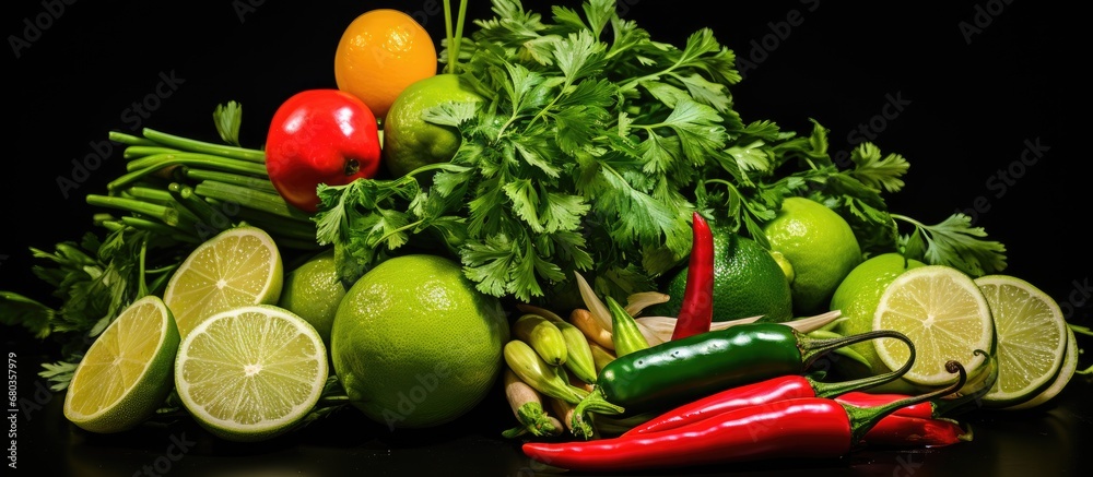 I cut fresh green peppers, red chili peppers, and lime, then added them to the dish along with leafy vegetables, citrus fruits like lemon and lime, and a sprinkle of spice to enhance the flavors of