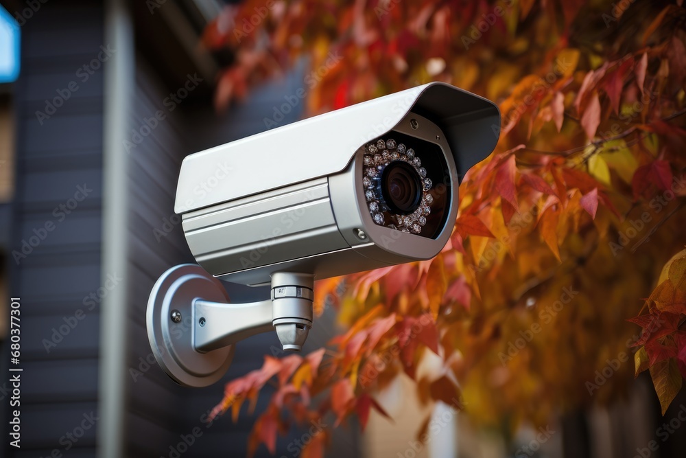 A Closed-circuit television security camera on a residential house.