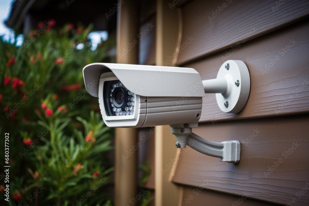 A Closed-circuit television security camera on a residential house.