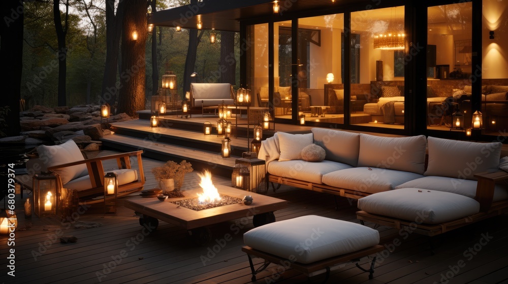 Outside living area with Beautiful lighting, Outdoor.