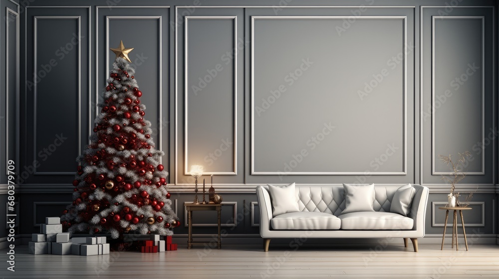 Christmas decoration interior with empty wall.