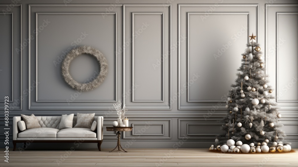 Christmas decoration interior with empty wall.