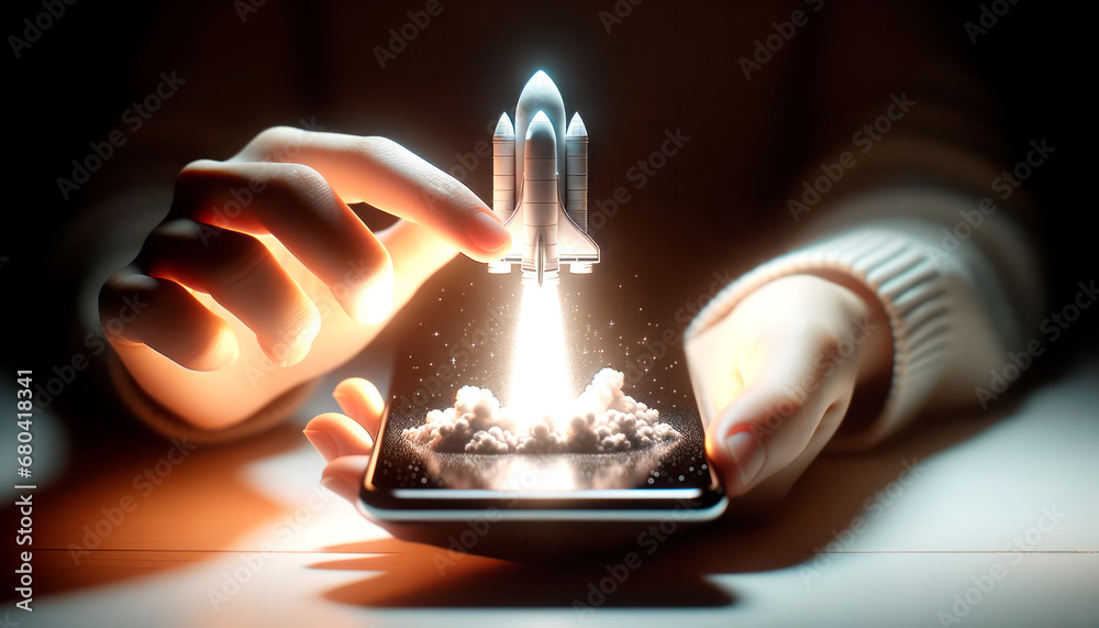 Interactive space shuttle launch from a smartphone. Generative AI