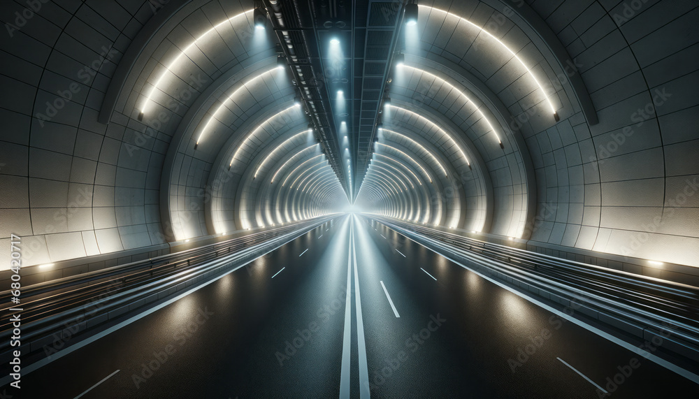 Tunnel illuminated with modern lighting, leading to an unknown destination. Journey to the future concept. Generative AI