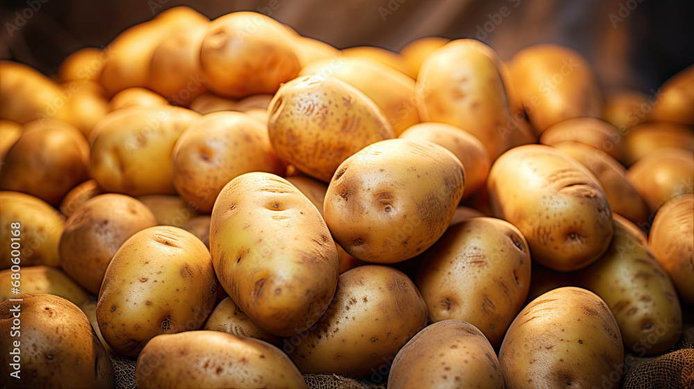 Close-up of a fresh raw potatoes background, potatoes on the market