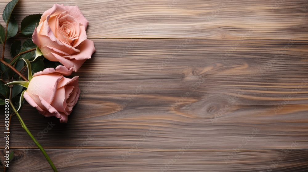 Dry Pink Rose on wooden background