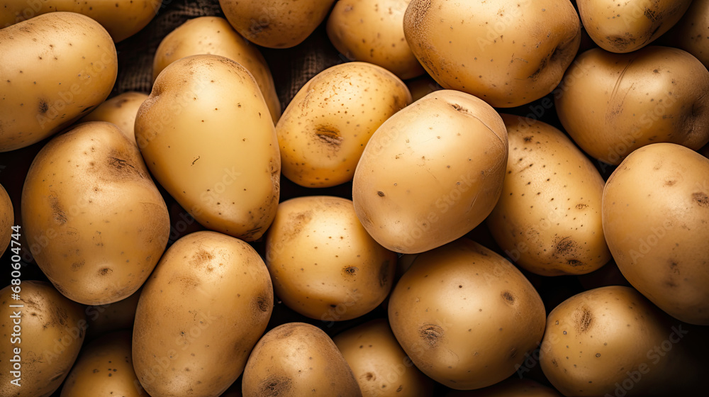 Close-up of a fresh raw potatoes background, potatoes on the market