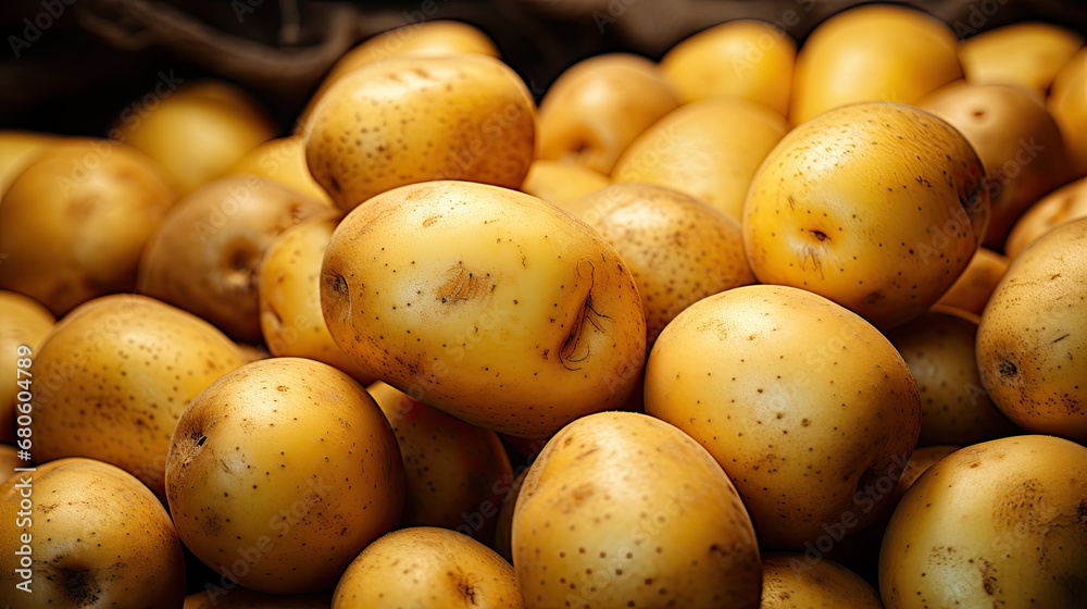 Close-up of a fresh raw potatoes background, potatoes on the market