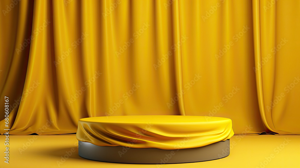 Cylinder yellow background minimal scene with yellow geometric platform. Summer background vector 3d rendering with podium. stand for products. Stage Showcase on pedestal 3d yellow background studio